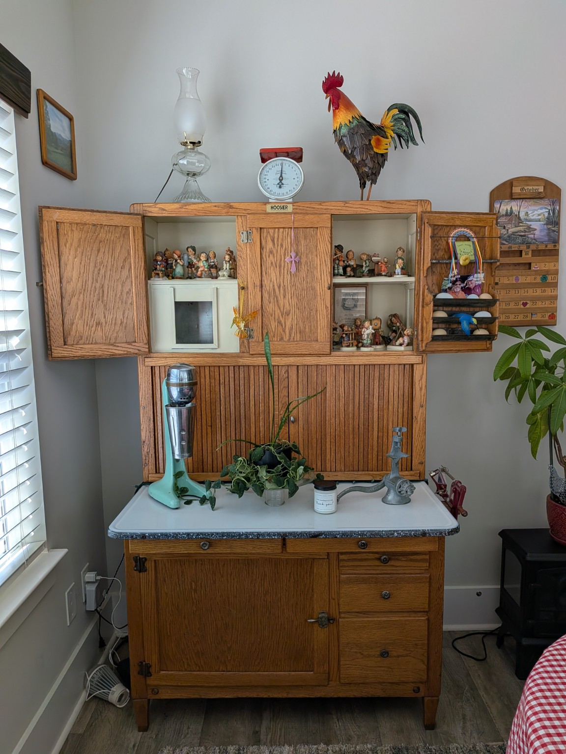 Hoosier cabinet before its Christmas transformation
